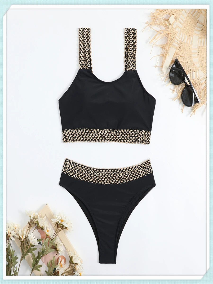 Sexy High Waist Bikini Women High Cut Swimsuit Female Padded Bathing Suit Solid Swimwear Two Piece Beachwear Swimming Summer