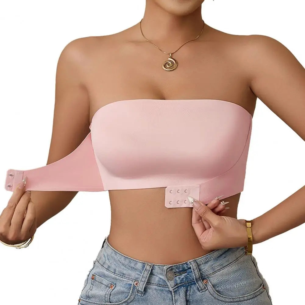 FrontWomens Strapless Bra Bandeau Closure Strapless Bra for Women Non-Slip Wireless Bandeau Bra Seamless Padded Tube Top