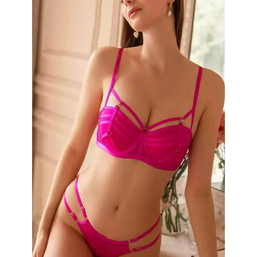 Push Up Bra Set French Lace Small Bust Balconette Soft Underwire Natural Lift Anti Sag Strappy Back Lingerie Daily Wear Comfort