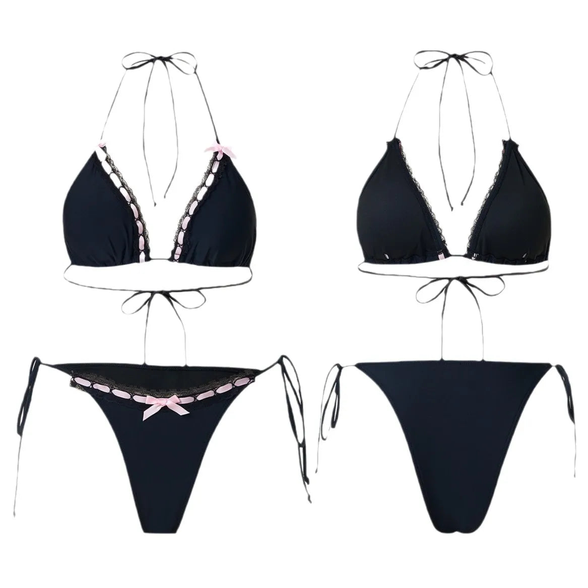 European and American Women's Separate Lace Trim Sexy Tie Bow Bikini