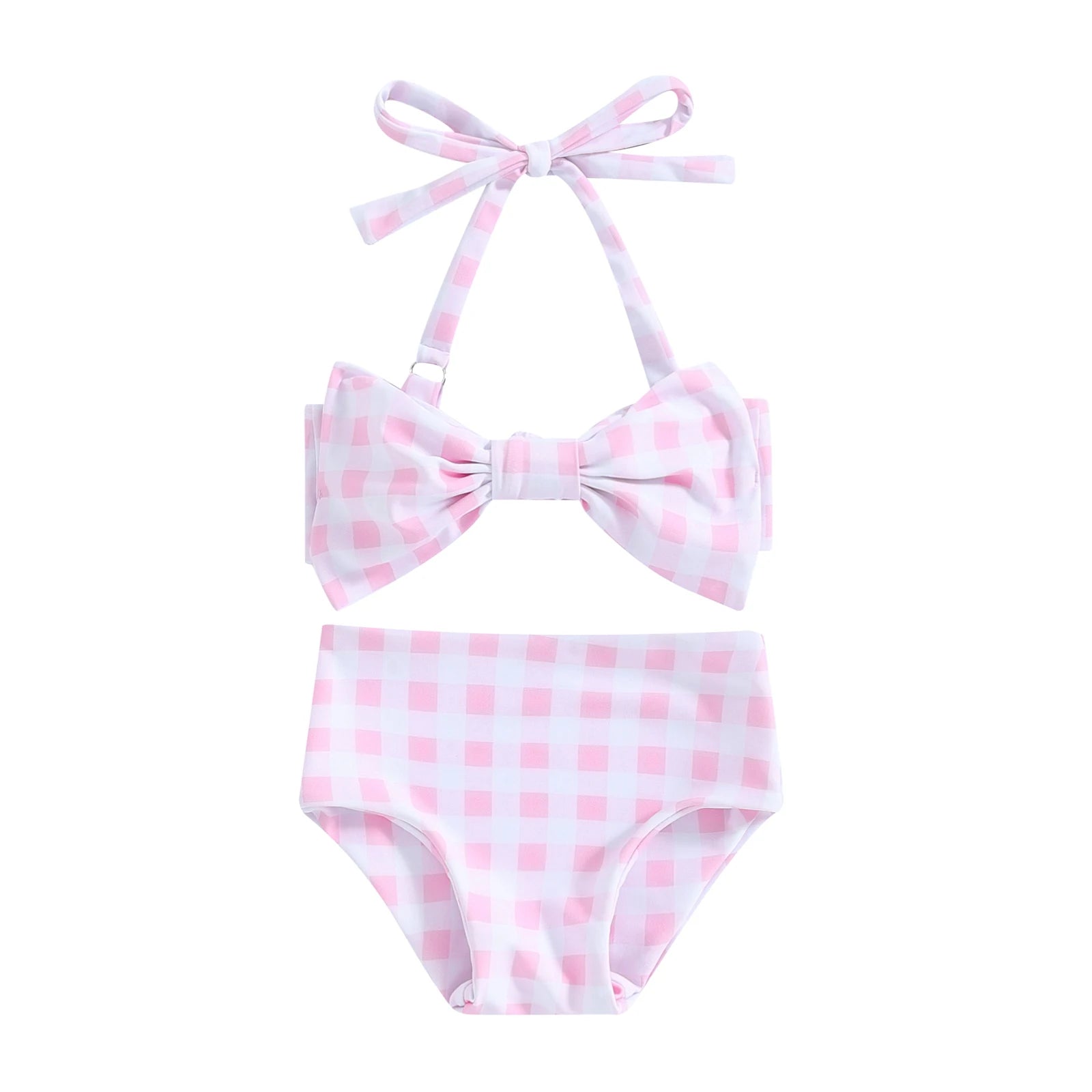 Citgeett Summer Kids Girls Bikini Outfits Set Flower Plaid Print Sleeveless Bow Bikini Tops Shorts Swimsuit Clothes