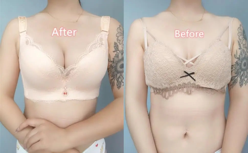 Ladies' Super Push-Up Bras with Lace-Up Steel Ring Comfortable Soft Cushion and Enhanced Support