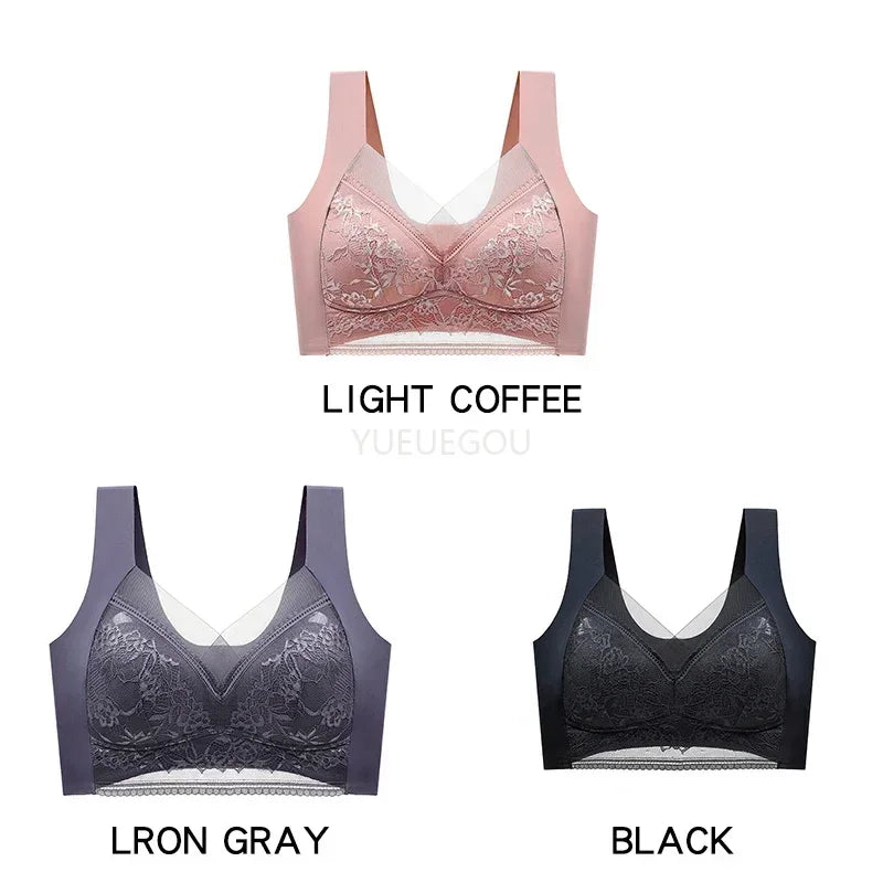 3 Pcs Women's Push Up Bralette Wireless Bras - 5cm Natural Lift, Seamless Lace Plus Size (L-6XL), No Underwire Comfort