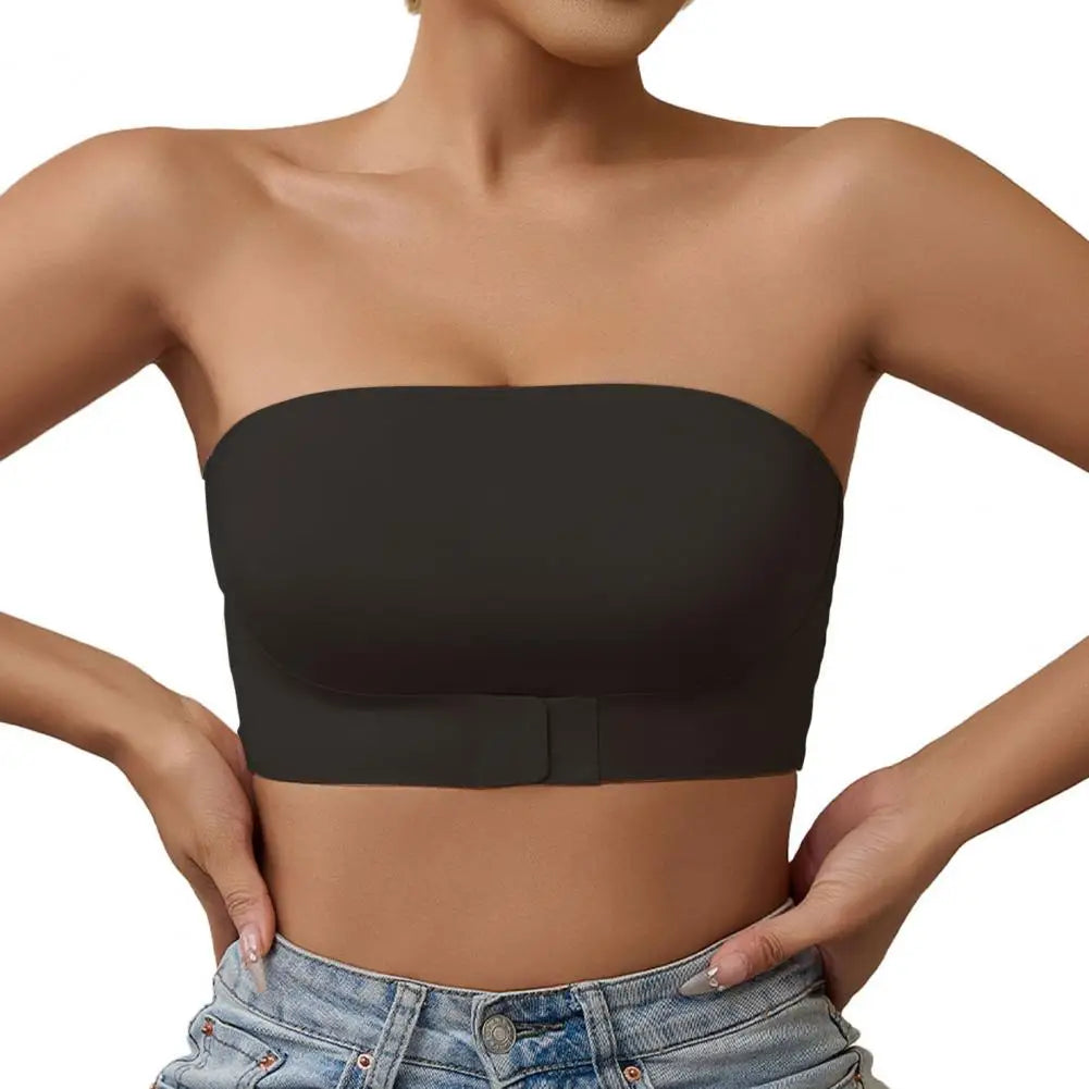 FrontWomens Strapless Bra Bandeau Closure Strapless Bra for Women Non-Slip Wireless Bandeau Bra Seamless Padded Tube Top