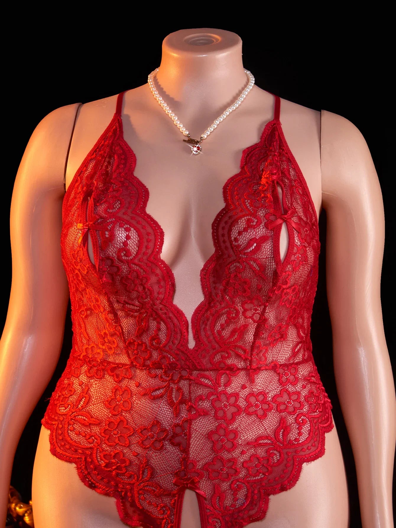 Women's Plus Size Babydoll Chemises Erotic Lingerie Sexy Crotchless Bodysuit Temptation Pajamas Lace V Neck Mini Baby Doll Dress
