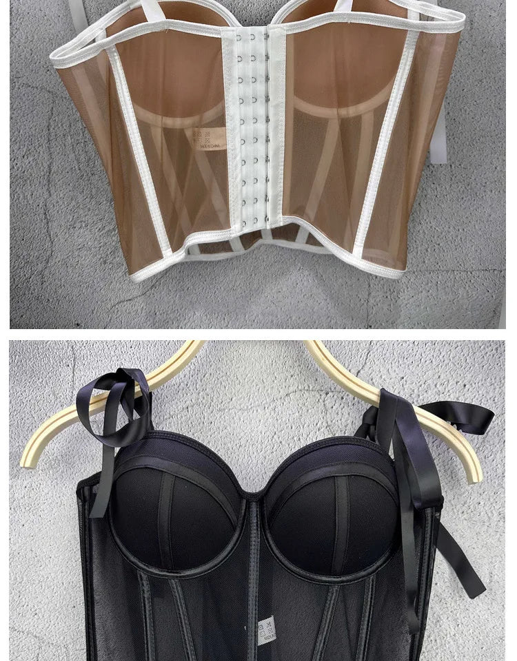 Women Corset Top Strappy Smocked Camisole Undershirt Lady Underwear Bottoming Outer Wear Sexy Fishbone Waist Tops Mujer Lingerie