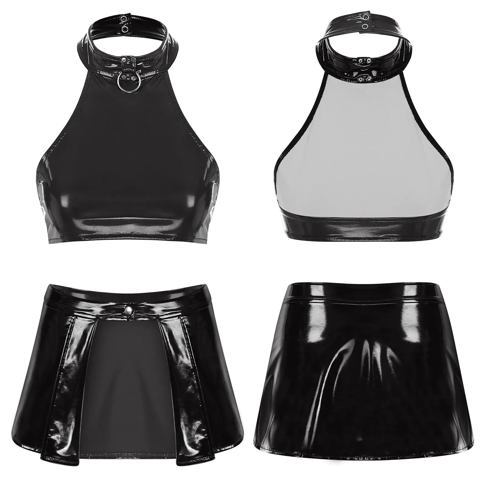 Two-Piece Female Lingerie Set Women Latex Nightclub Outfit Night Club Hot Girl Rave Festival Pole Dance Show Babydoll Costume