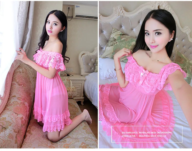 Sexy Lace Lingerie Set for Women Red Sleepwear Nightdress with Matching Panties Sheer Lace Camisole, Romantic Night