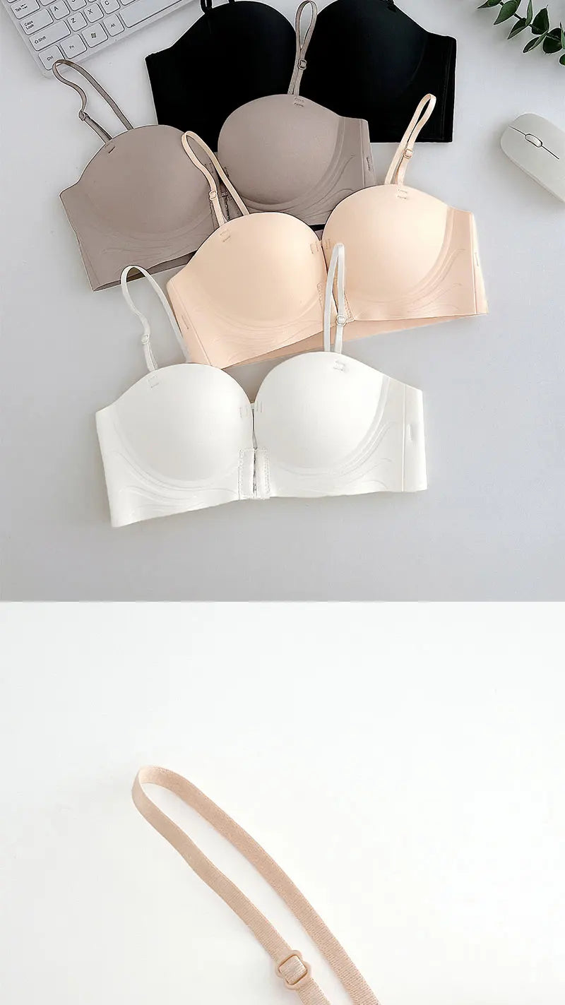 Front Closure Push Up Bras Women's Sexy Seamless Plunge No Steel Brassiere Thick Female Underwear Solid Color Invisible Lingerie