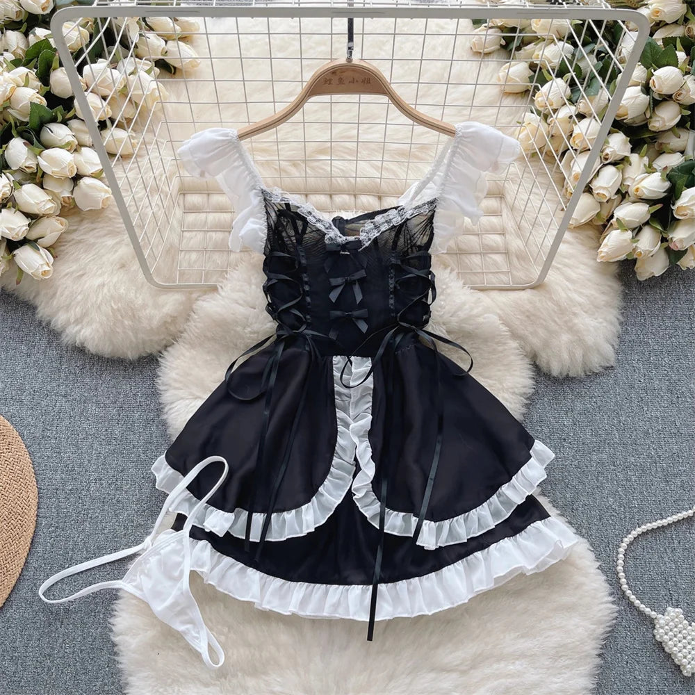 Backless Hotsweet Bow Lingerie For Women See Through Mesh Sexy Bunny Costume Lingerie Bodysuit 4 Piece Jumpsuit Spot Lace Cospla