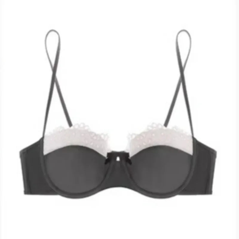 Sexy Demi Cup French Bras Women Thin Breathable Lace Minimizer Push Up Anti Side Bulge Plus Size Bralette