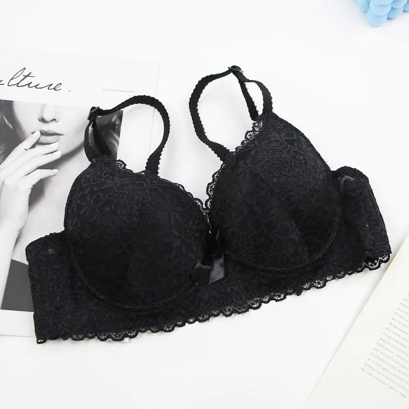 2025 New Push Up Bras Set Pink Gray Blue Beige Burgundy Black Underwear For Women Floral Bow BC Cup Lingerie