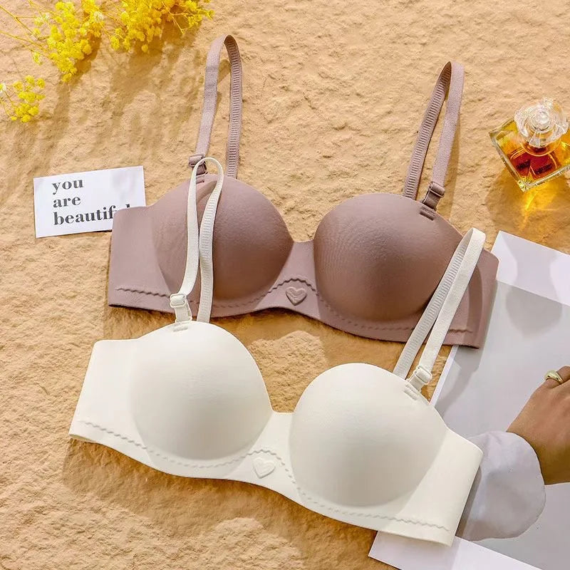 Women's Half Cup Bra Non-Slip Underwear for Small Breasts Gathered without Marks with Side Breast Adjustment