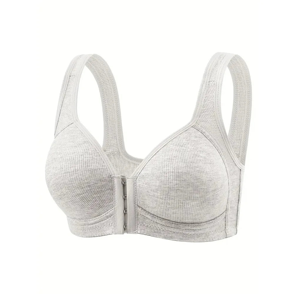 Women's Bra Wire-Free Front Closure Solid Color Full Coverage 3D Cups More Considerate for Middle-Aged And Elderly Individual