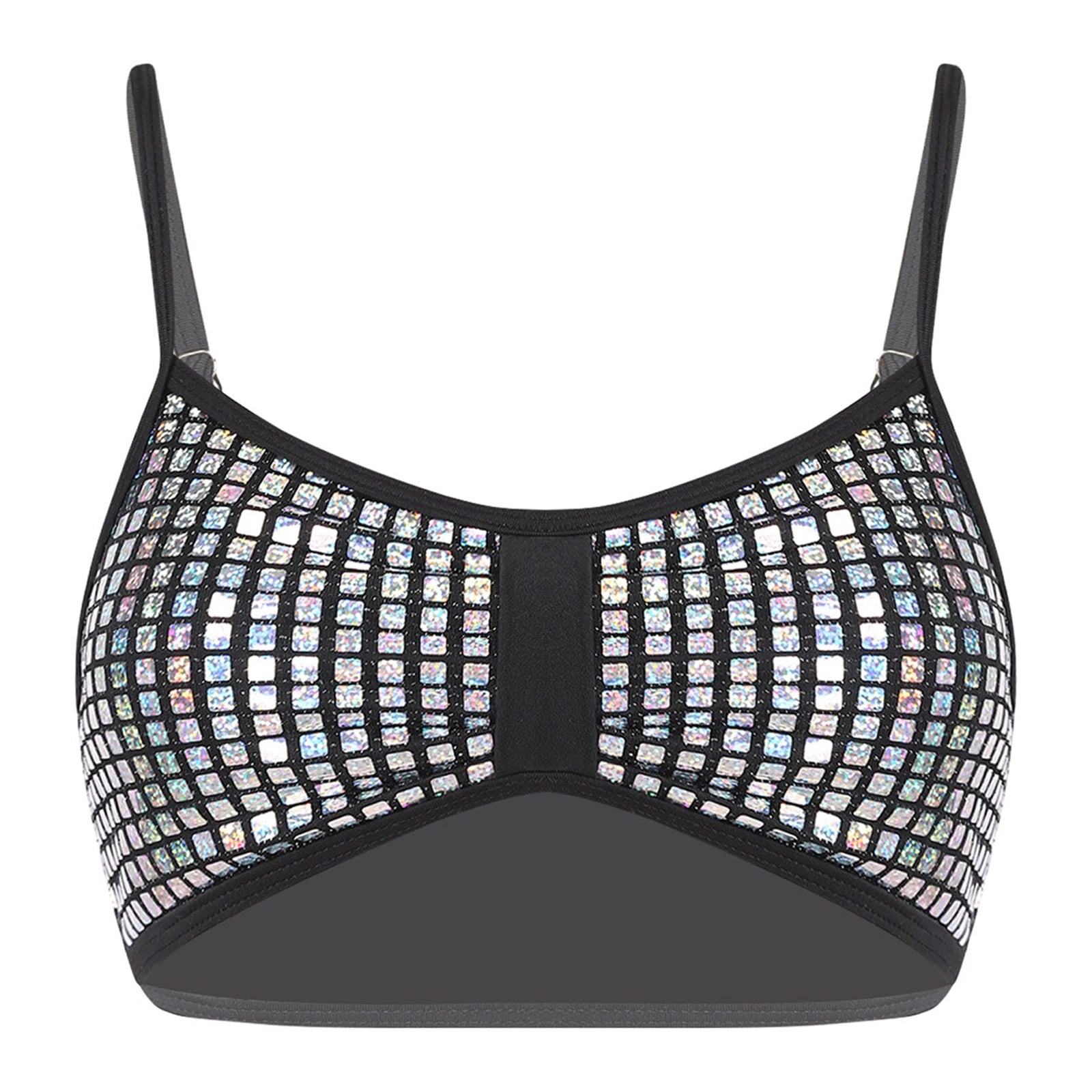 Womens Bikini Swimsuit Tops Glittery Sequin Bra Camisole Tops Adjustable Shoulder Straps Removable Chest Pads Crop Vest Tank Top