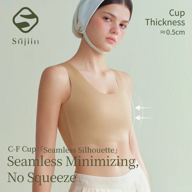 SUJIIN Women's Big Breasts Full Coverage Bras Plus Size Seamless Push Up Wireless Minimizer Bra Woman Supportive Bralettes MX529