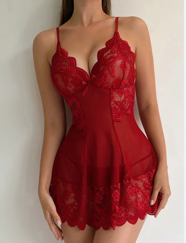 New Sexy Lingerie for Woman Transparent Porno Sexual Clothing Babydoll Lace Teddy Dress Erotic Underwear Nightdress Sleepwear