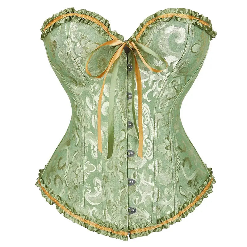 Women Sexy Overbust Corset Korset Basques Floral Lace Top Bustier Jacquard Lingerie Corselet