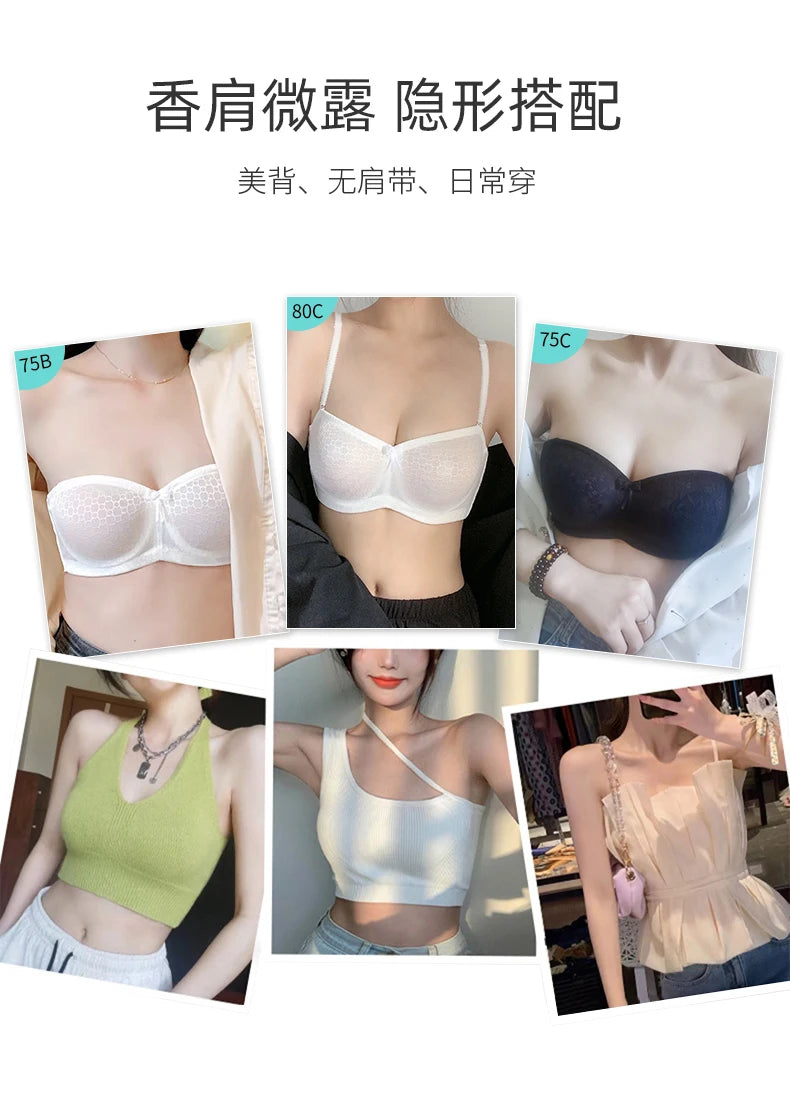 Strapless Bra For Women Minimizer Wrap non-slip Top Thin Bra Invisible Black White