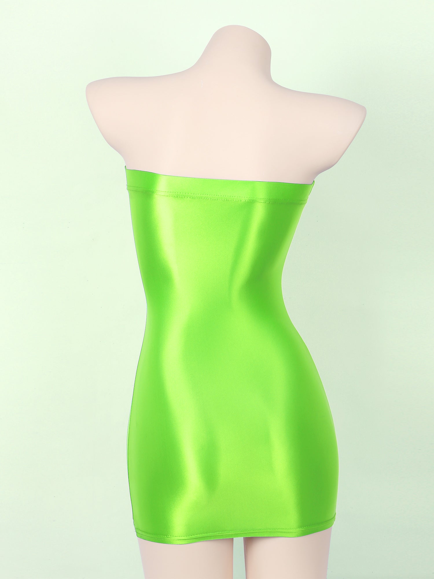 Women's Strapless Bodycon Dress Sleeveless Transparent Tight Pencil Dress Oil Glossy Package Hip Sheer Mini Dresses Clubwear