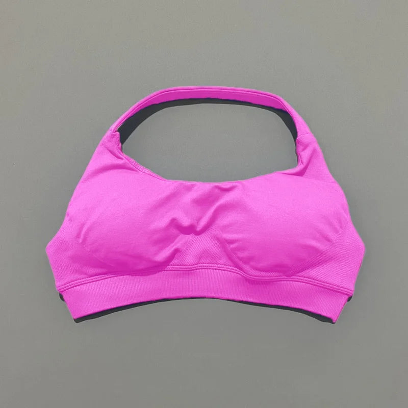 Sports Bra Women Seamless Halter Sports Bra High Support Open Back Activewear Gym Tank Top Fitness Yoga Workout Bra