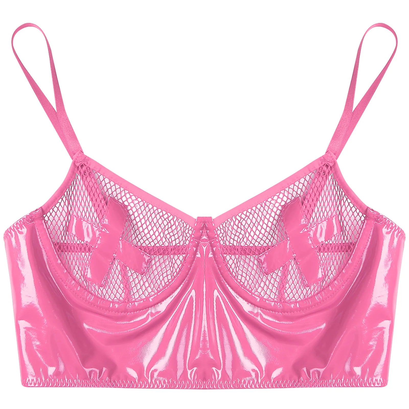 Womens Lingerie Fishnet Mesh Bra Bustier See Through Mesh Underwire Balconette Back Zipper Bras Sexy Push Up Wet Look Crop Top