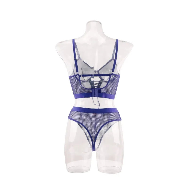 Sexy Fetish Lingerie Sets for Women 2 Piece Leather Sheer Mesh Corset Tops Bodysuit Exotic Underwear Bandage Push Up Bra Panties
