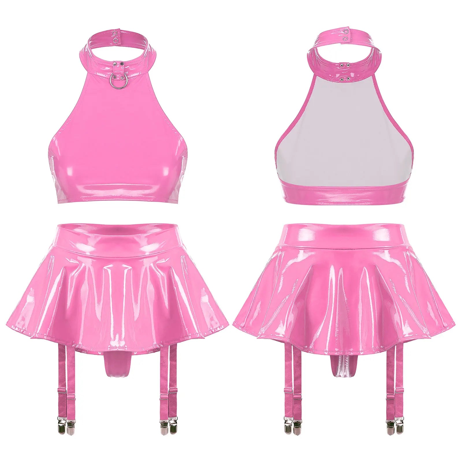 Two-Piece Female Lingerie Set Women Latex Nightclub Outfit Night Club Hot Girl Rave Festival Pole Dance Show Babydoll Costume