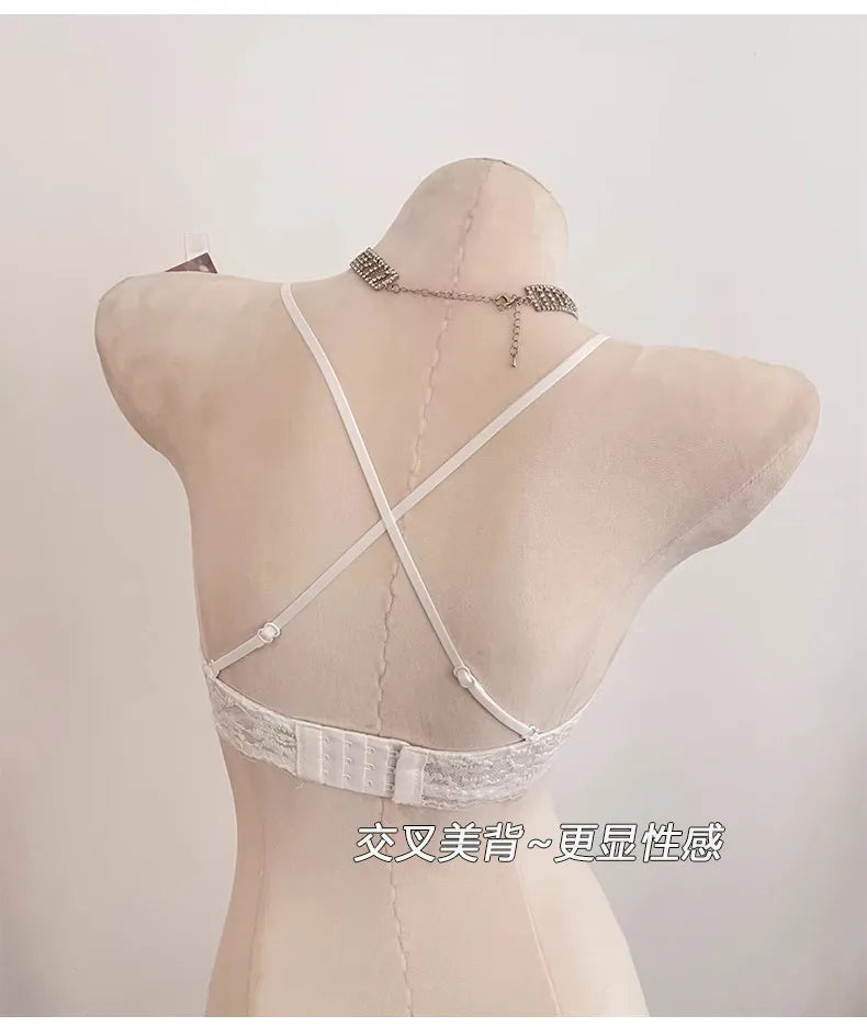 Lace Halter Backless Bra Push Up Small Bust Sexy Pure Desire Back Beauty Women Young Girl Fashion Intimates Underwear New Trend