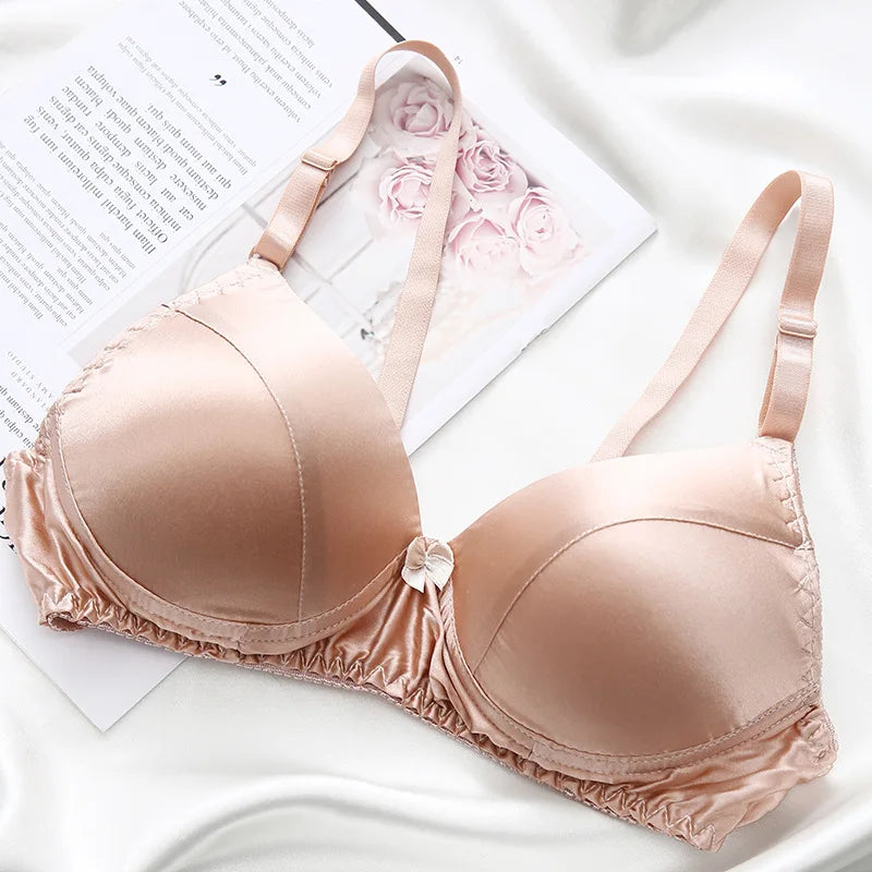 Comfortable Double Sided Silk Bra Without Steel Rims for Women B Cup Thin Oversized Wireless Bra  Soft Comfort Lingerie