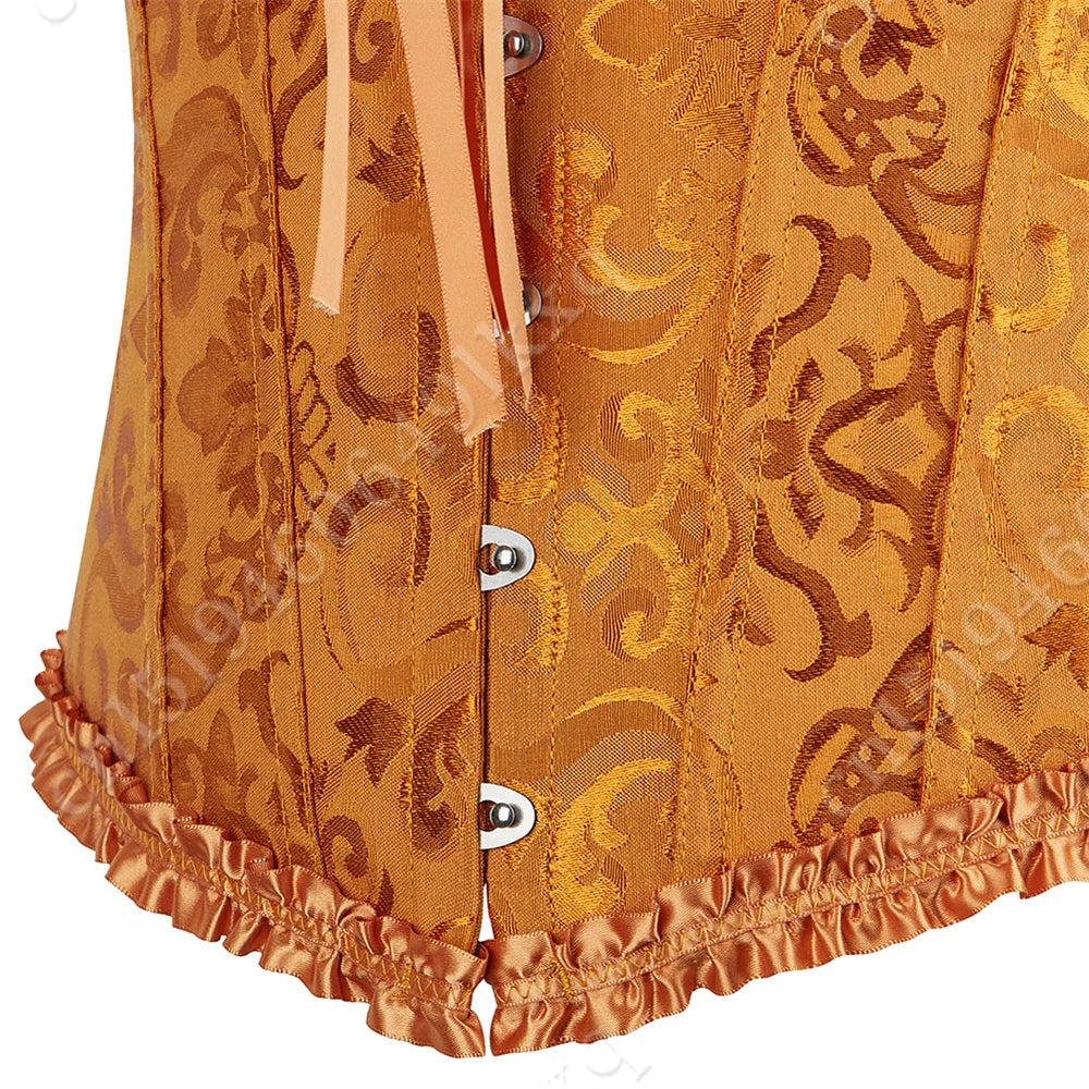 Corset Bustier Top for Women Bustier Overvst Sexy Lace Up Sexy Floral Corset Lingerie Gold Yellow