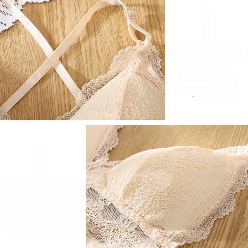 Convertible Lace Bralette Low Back Wireless Bras for Women Sexy Lingerie Thin Spaghetti Straps Brassiere 3-Way to Wear Underwear