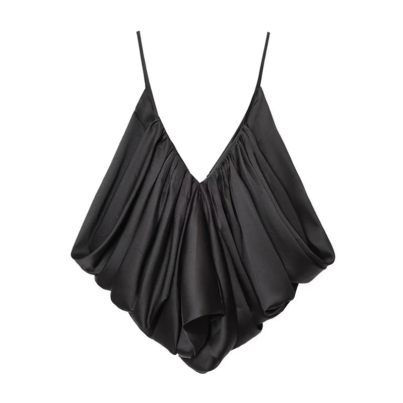 Women's Slip Tops Fashion Satin Pleated V-Neck Sleeveless Top Summer Sexy Female Chic Tops