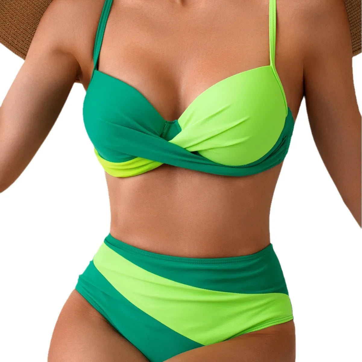 Sexy High Waisted Bikini 2025 Mujer Women's Swimsuit Separate Beach Wear Bathing Suit Push Up Swimwear Contrast Color Biquini
