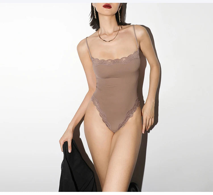Meet'r Lace Camisole Bodysuit Lingerie Ladies Lace-edged Sexy Body-shaping Shapewear G-string Inner Tight Corset Underwear