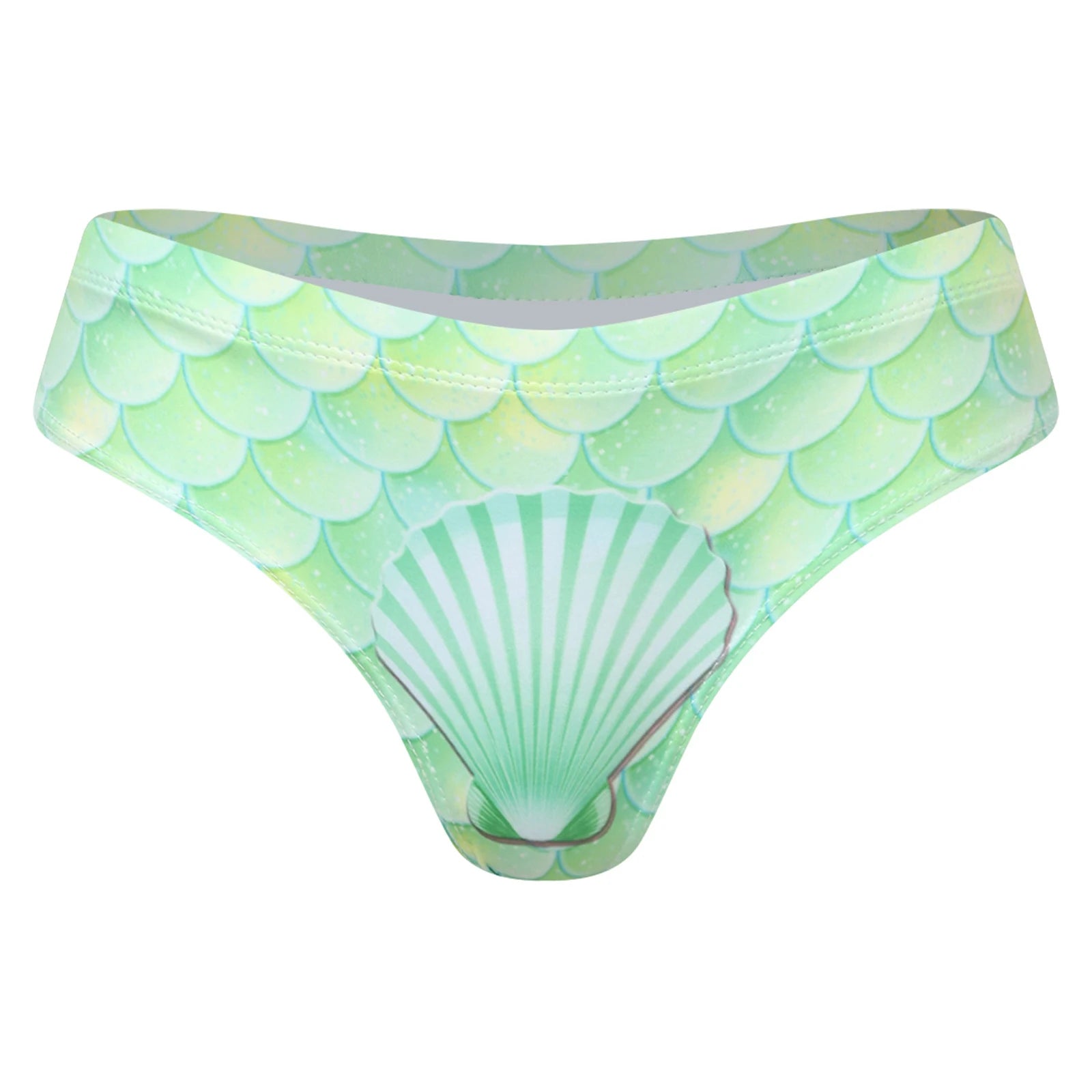Swimwear Womens Mermaid-style Swim Bottoms Fishscale Low Rise Bikini Swimsuit Print Elastic Waistband T-back Briefs Underwear