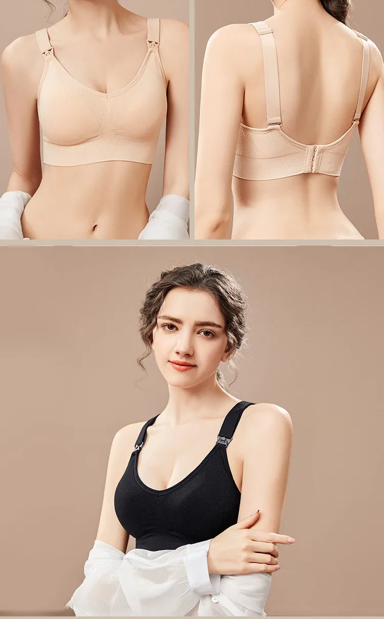 Wire-Free Nursing Bra for Pregnant Women with Large Bust Front Clip Maternity Full Cup Breathable Supportive Nursing Bras