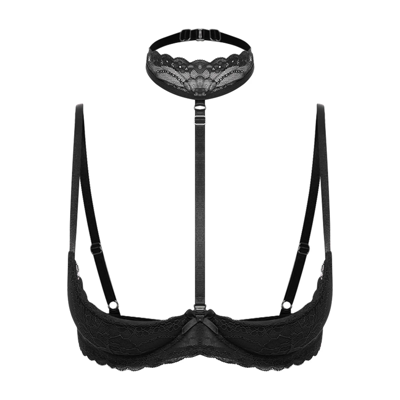 Women Sexy Open Cup Lace Padded Bra Push Up Underwired Halter Chest Brace Bralette Balconette Exotic Lingerie Nightwear Clubwear