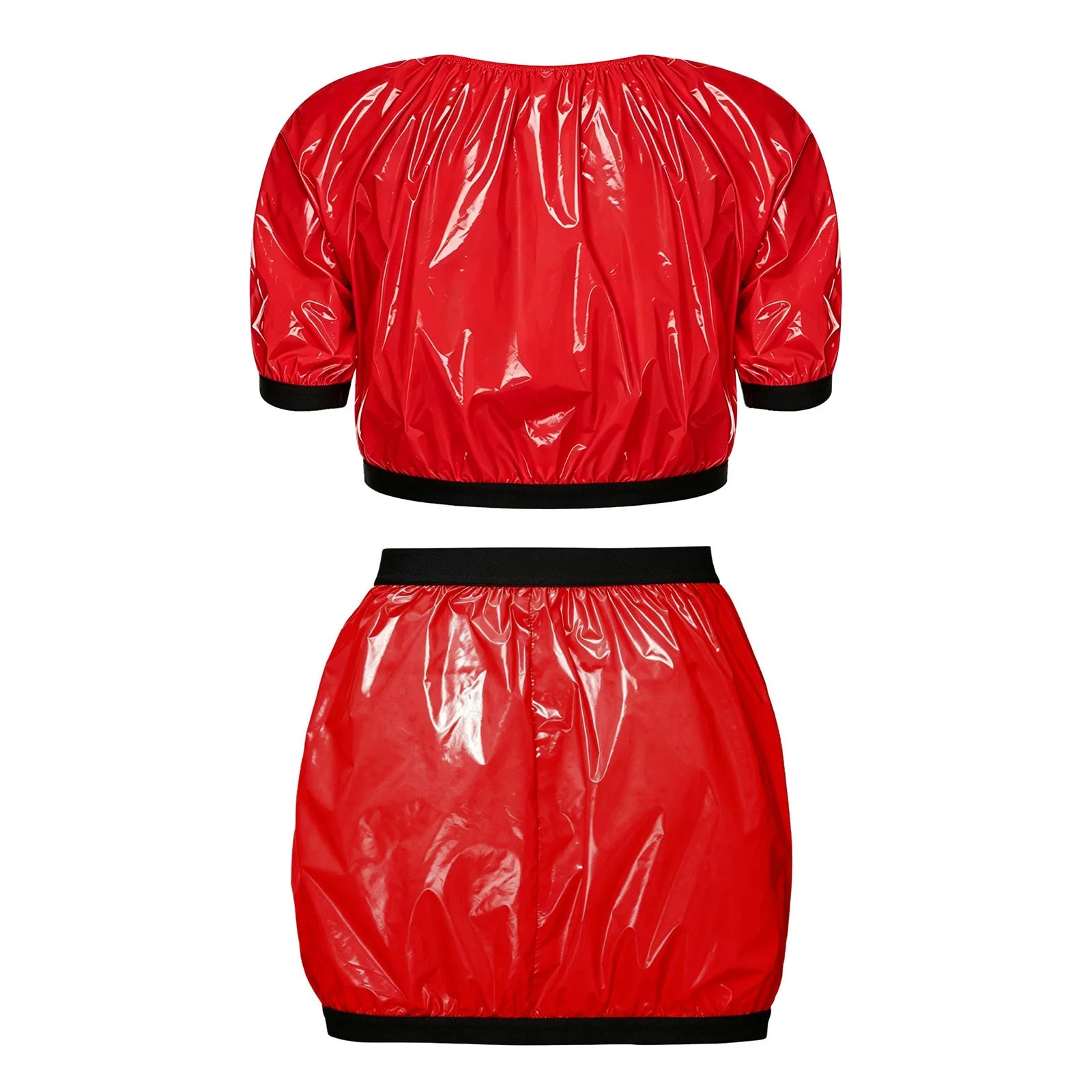 Women's Two Pieces Swimsuit Crop Top And Plastic Miniskirt Swimwear Cover-up Swim Suits Waterproof Glossy Special Needs Clothing