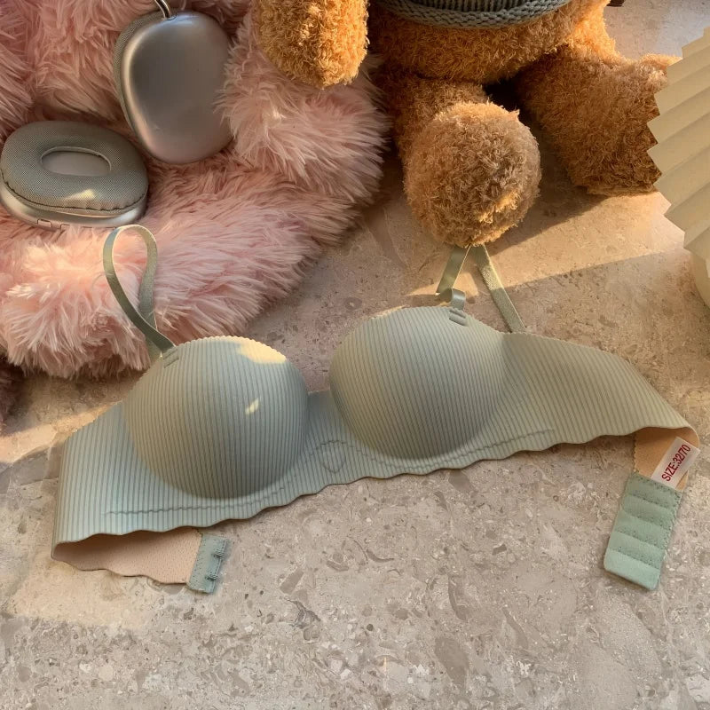 Sexy Push-Up Bra Women's Non-wire Ribbed Bralette Soft Fixed Half-Cup Underwear Seamless Invisible Bra Small Chest Lingerie S-XL
