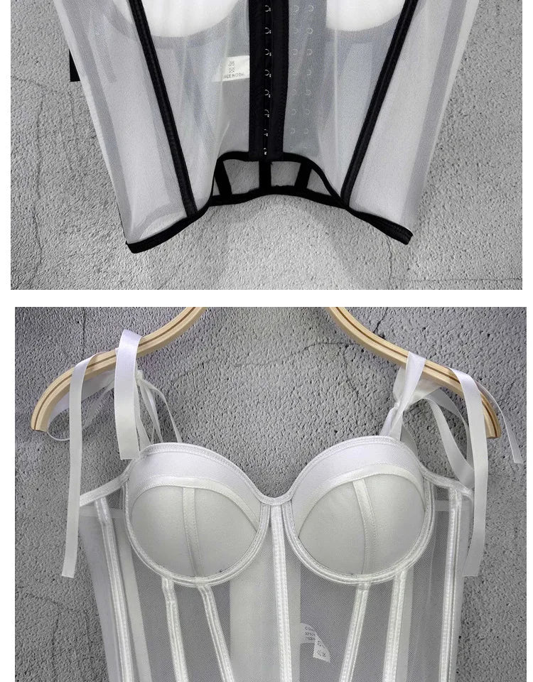 Women Corset Top Strappy Smocked Camisole Undershirt Lady Underwear Bottoming Outer Wear Sexy Fishbone Waist Tops Mujer Lingerie