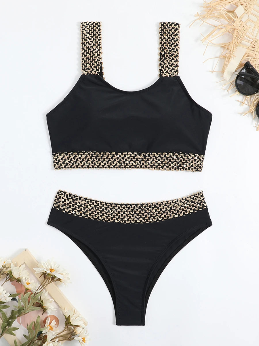 Sexy High Waist Bikini Women High Cut Swimsuit Female Padded Bathing Suit Solid Swimwear Two Piece Beachwear Swimming Summer