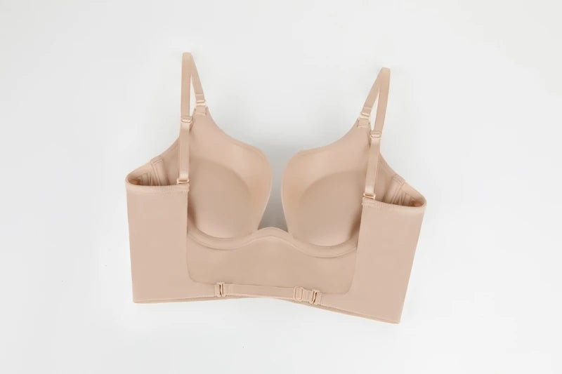 Womens Low Back Bra Wire Lifting Deep U Shaped Plunge Backless Bra with Multiway Convertible Clear Straps Body Shaper Lingeres