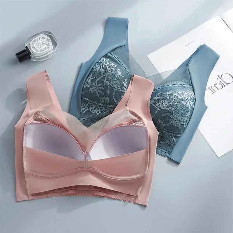 3 Pcs Women's Push Up Bralette Wireless Bras - 5cm Natural Lift, Seamless Lace Plus Size (L-6XL), No Underwire Comfort