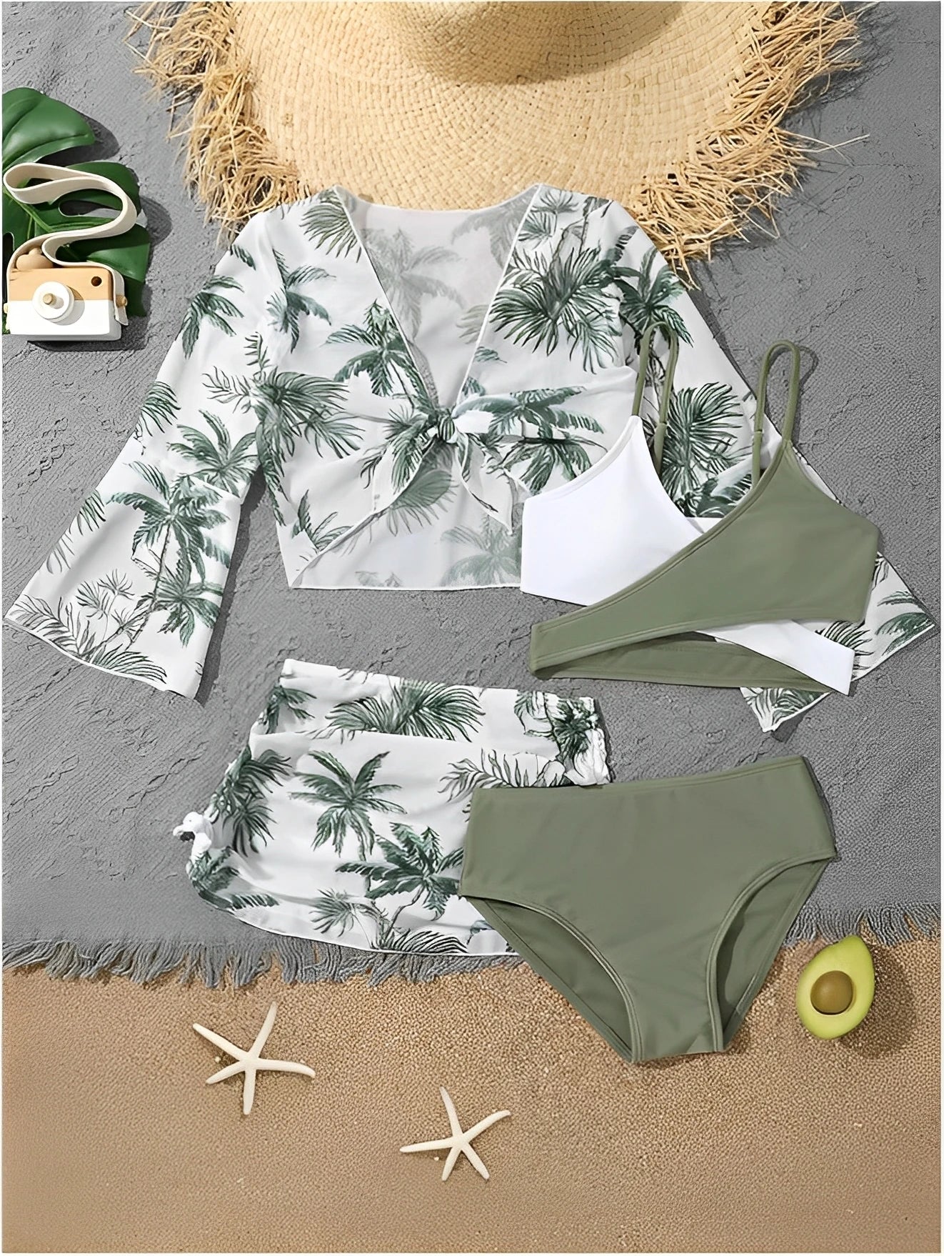 4 Pieces Bikini Top & Skirt 2026 Girls Swimsuit Kids High Waist Swimwear Children Bathers Bathing Swimming Swim Suit Beachwear