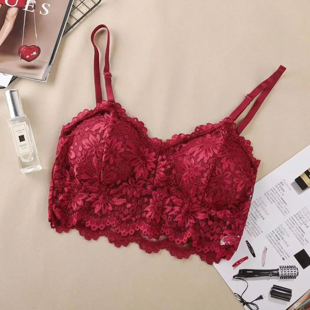 French Beautiful Back Bra Women'S Thin Lace Beautiful Back Bra No Steel Ring Sling Strap Small Chest Gather Up Support Bra