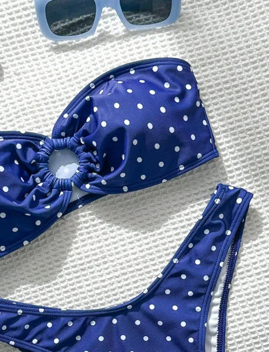 2026 Bikini Woman 2025 Swimsuit Women Printed Bikinis Black Bandeau Top Thong Bottom Swimwear Polka Dot Two Piece High Cut