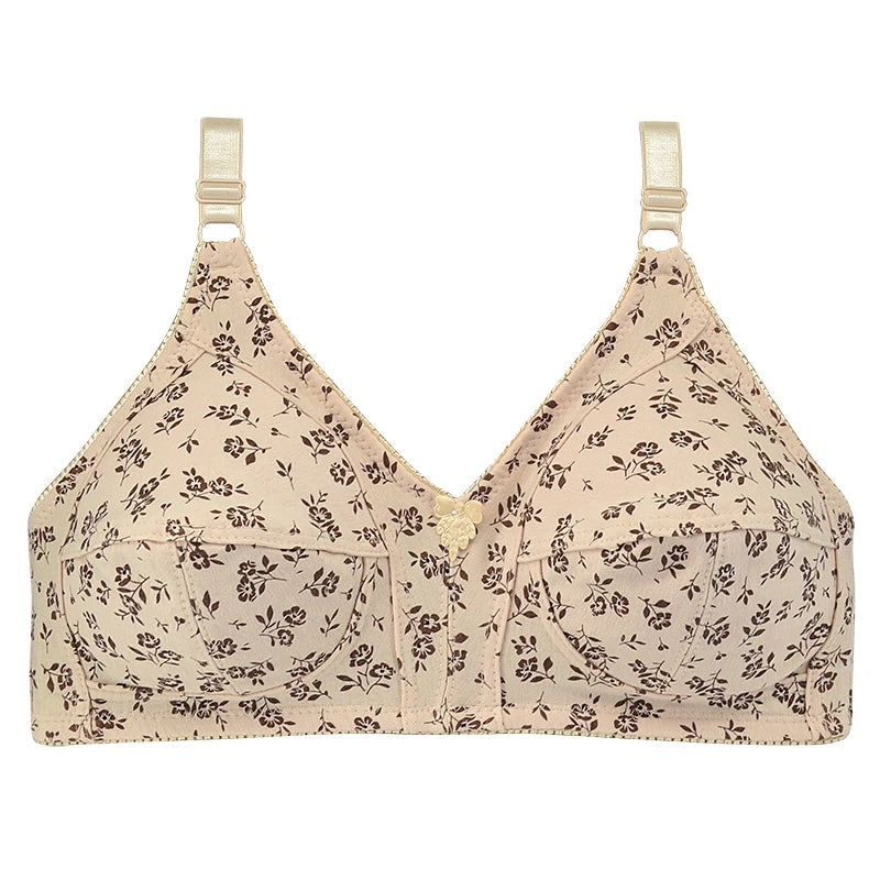 Floral Print Cotton Unlined Bra plus Size Lingerie Comfortable Wire Free Underwear Thin 36-46C Women's Sexy Innerwear