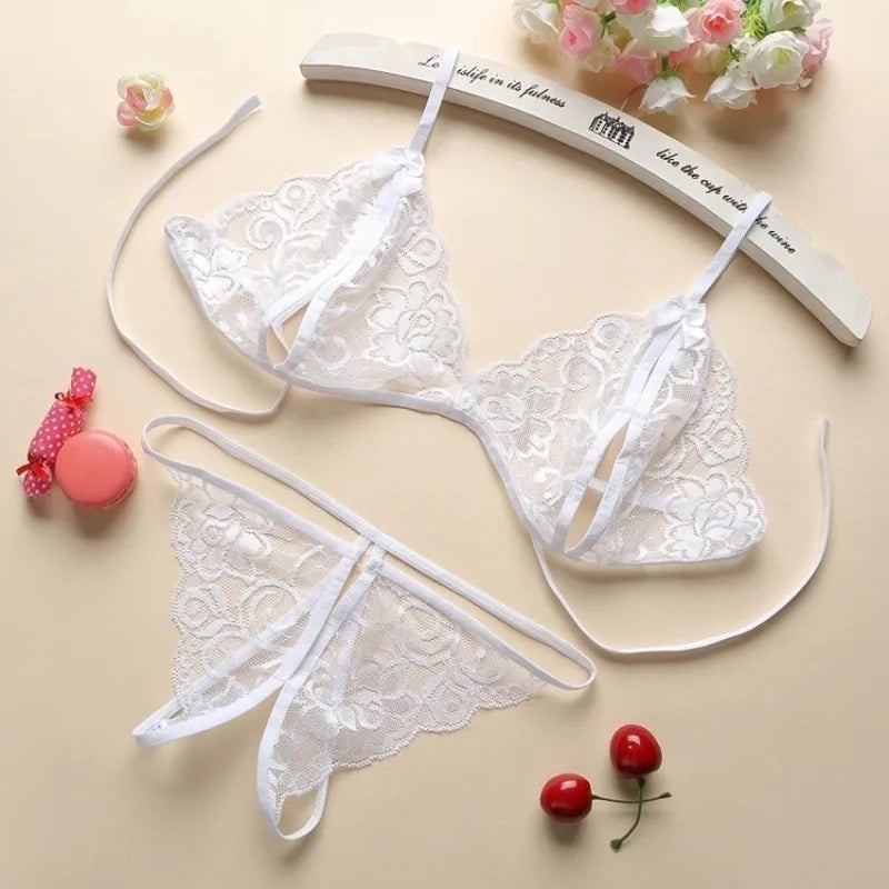 Sexy  Women's Lace  Transparent Thin Large Size  Loose Ice Silk Small Chest Gathering Underwear