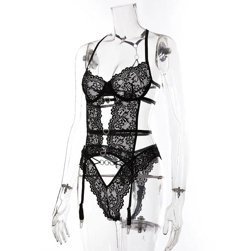 2 Piece garter Lingerie Set Women Erotic Lingeries Exotic Bodysuit Hot seamless Bra And T-back Sets Transparent Female Underwear